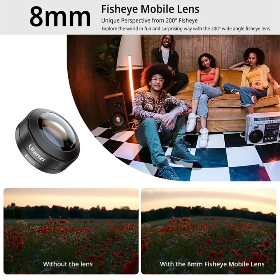 Ulanzi CL004 Telefonlar İçin 8mm Geniş Açılı Balık Gözü Lens