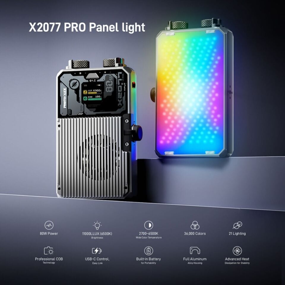 Photoolex X2077 Pro 80W RGB Profesyonel Video Fotoğraf LED Panel Işık