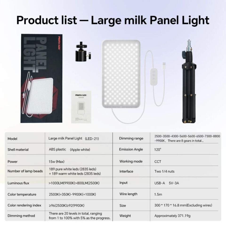 Photoolex MilkGlow ProSoft Panel LED Video ve Fotoğraf Işığı