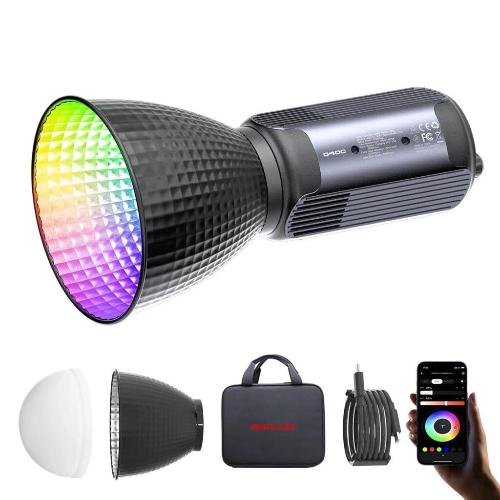 Photoolex Q40C 40W APP Kontrollü RGB Taşınabilir COB Video Işığı
