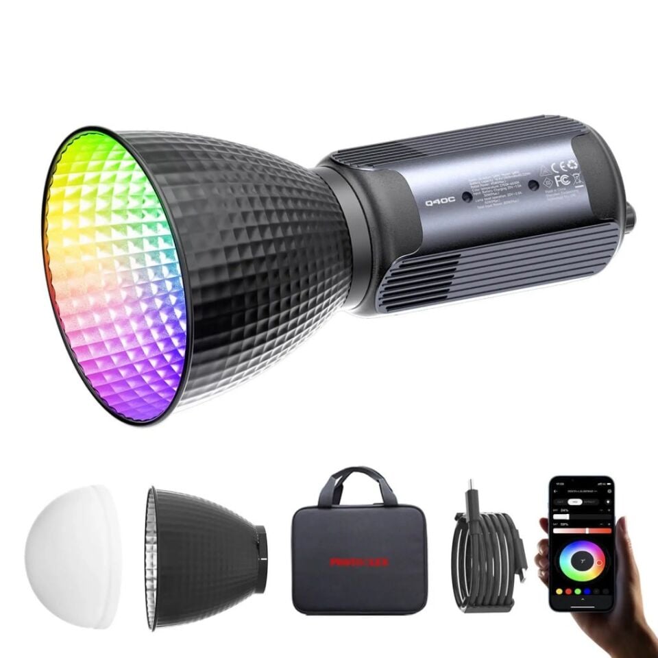 Photoolex Q40C 40W APP Kontrollü RGB Taşınabilir COB Video Işığı