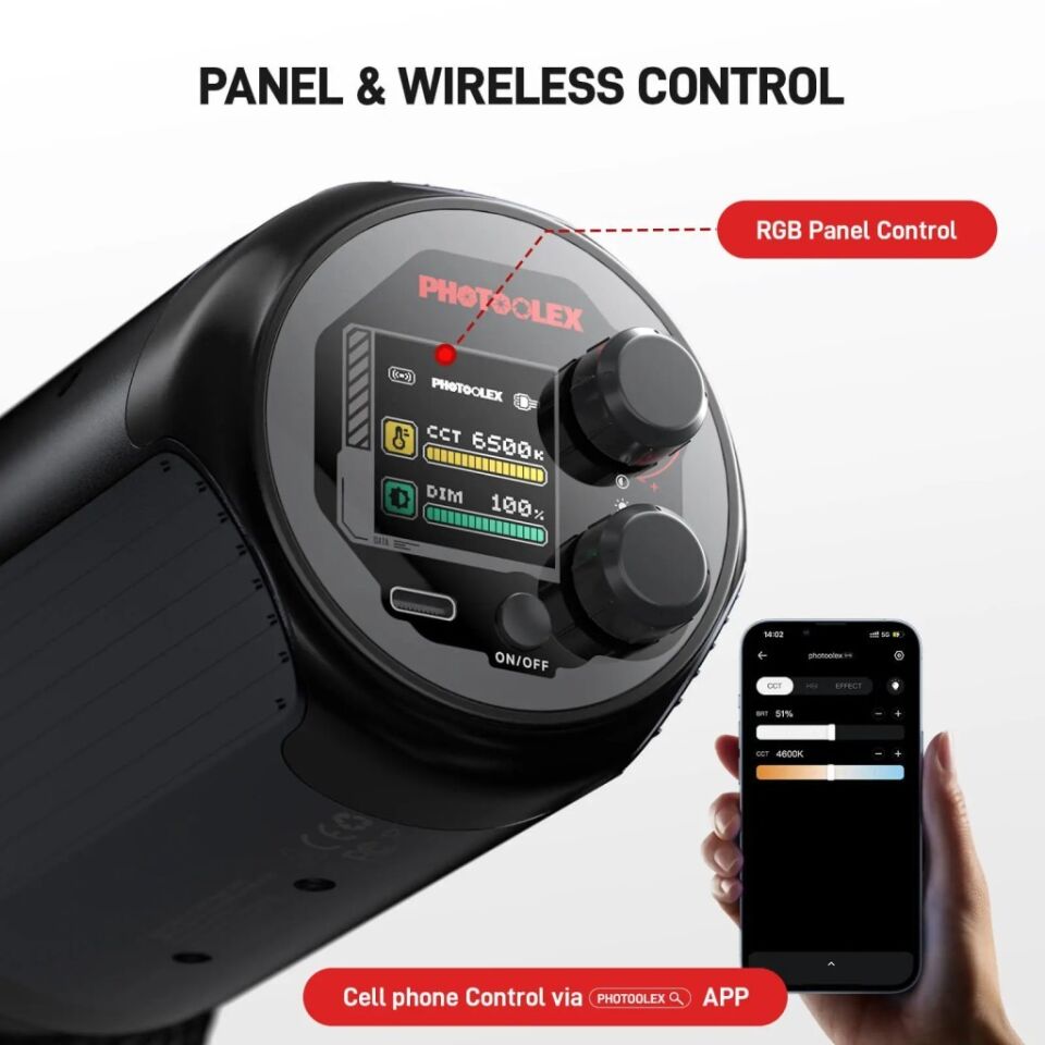 Photoolex Q40C 40W APP Kontrollü RGB Taşınabilir COB Video Işığı